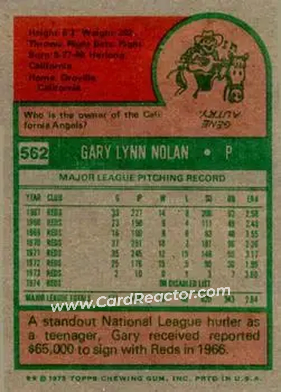 1975 Topps #562 - Gary Nolan - Cincinnati Reds - Back