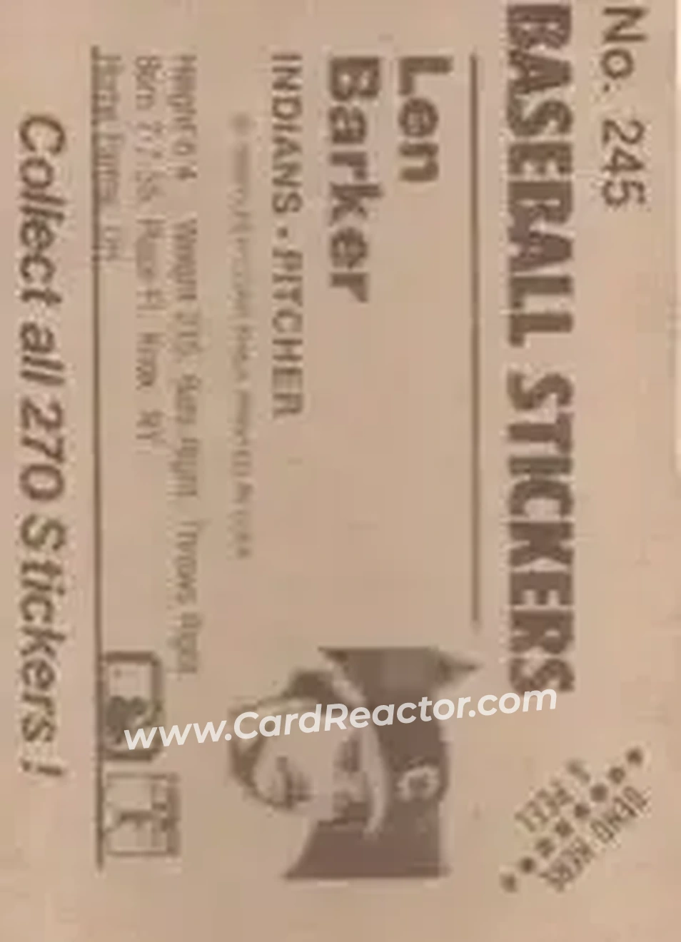 1983 Fleer Star Stickers #245 - Len Barker - Cleveland Indians - Back