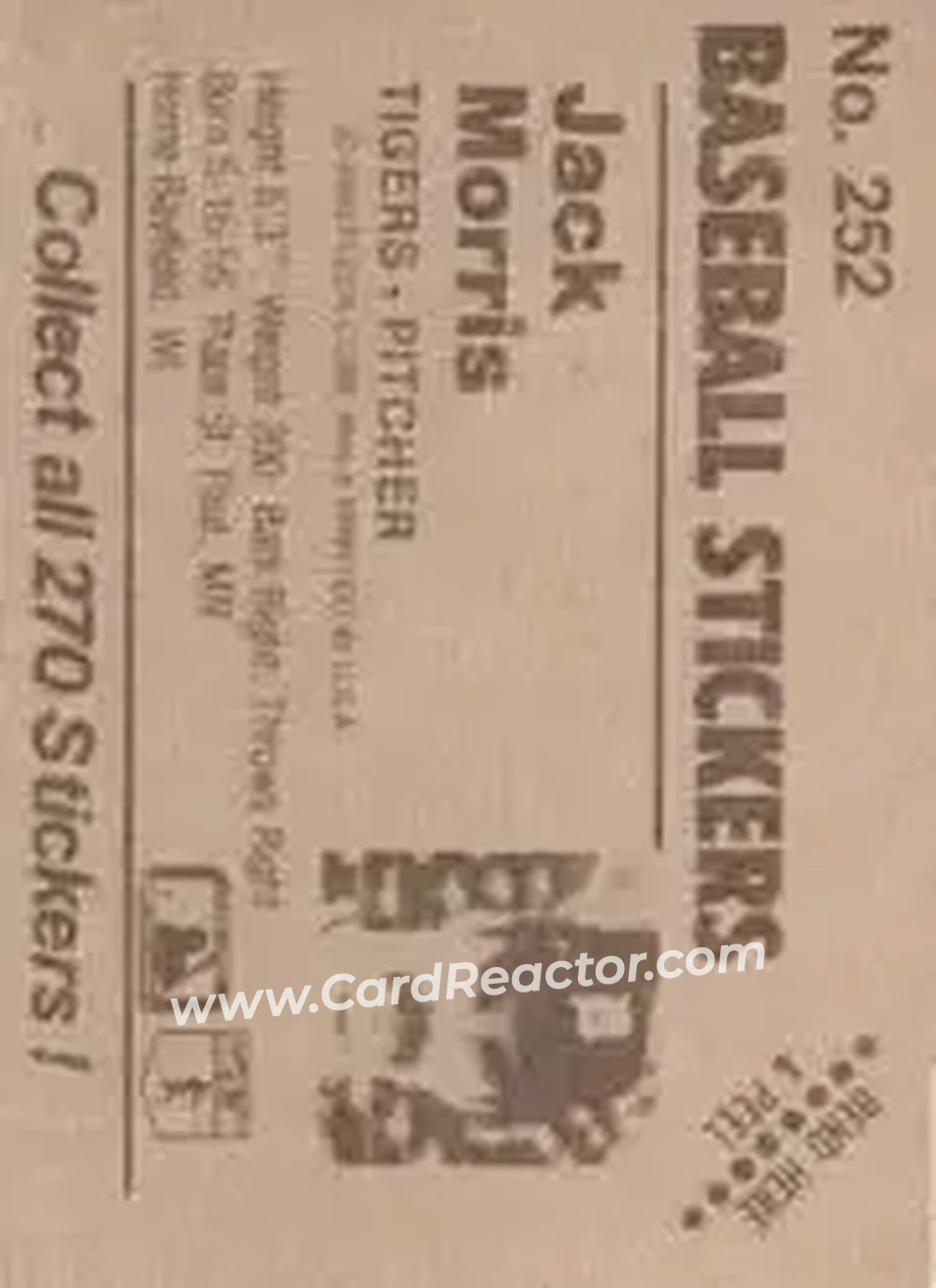 1983 Fleer Star Stickers #252 - Jack Morris - Detroit Tigers - Back