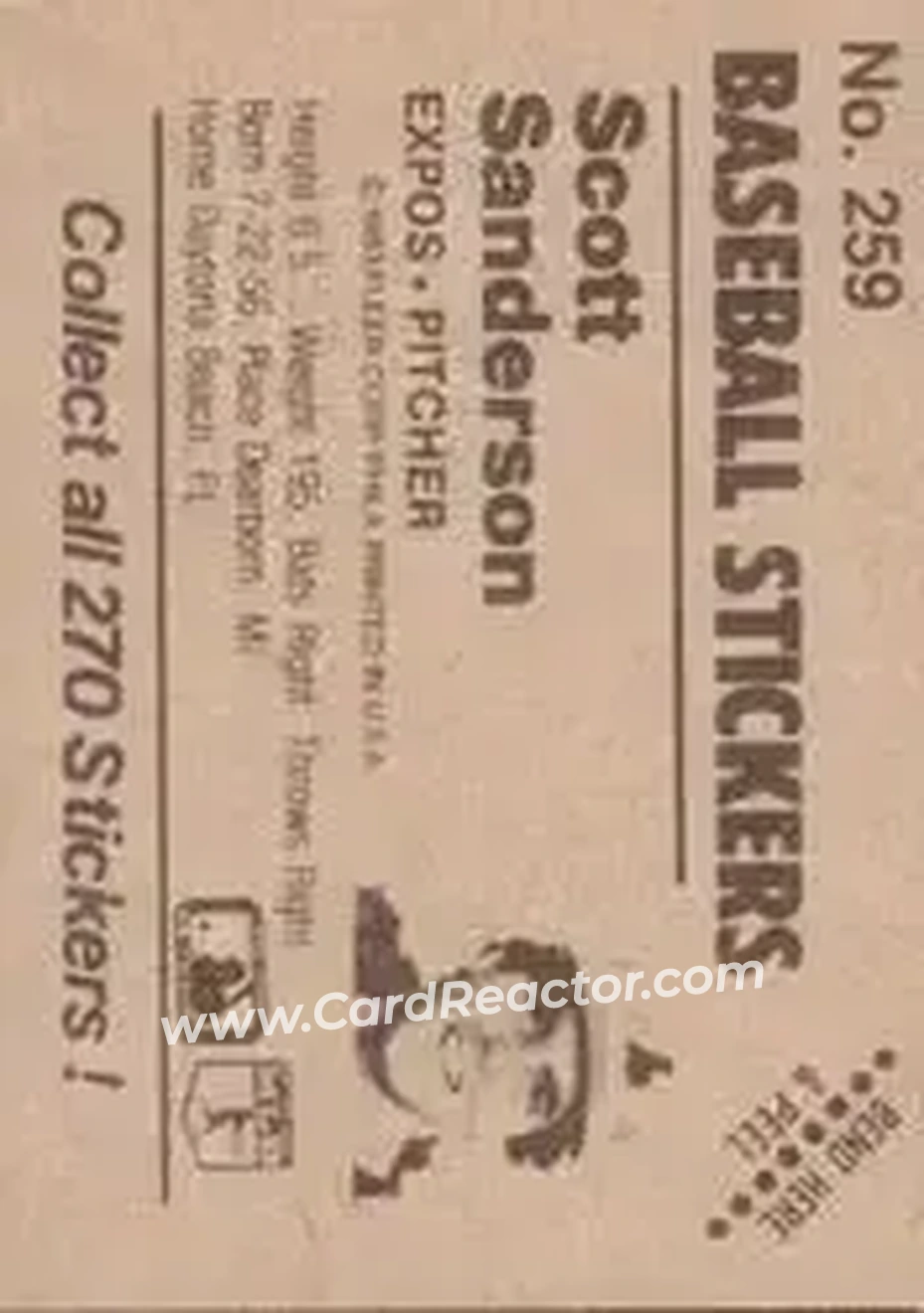1983 Fleer Star Stickers #259 - Scott Sanderson - Montreal Expos - Back 1983 Fleer Star Stickers #259 - Scott Sanderson - Montreal Expos - Back