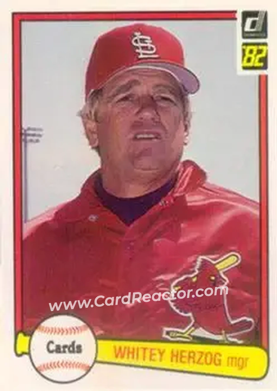 1982 Donruss #190 - Whitey Herzog - St. Louis Cardinals - Front