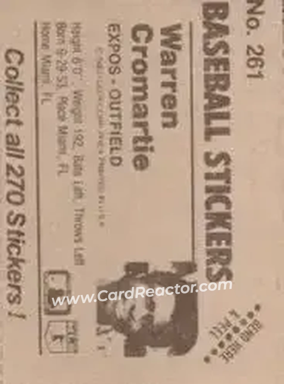 1983 Fleer Star Stickers #261 - Warren Cromartie - Montreal Expos - Back 1983 Fleer Star Stickers #261 - Warren Cromartie - Montreal Expos - Back