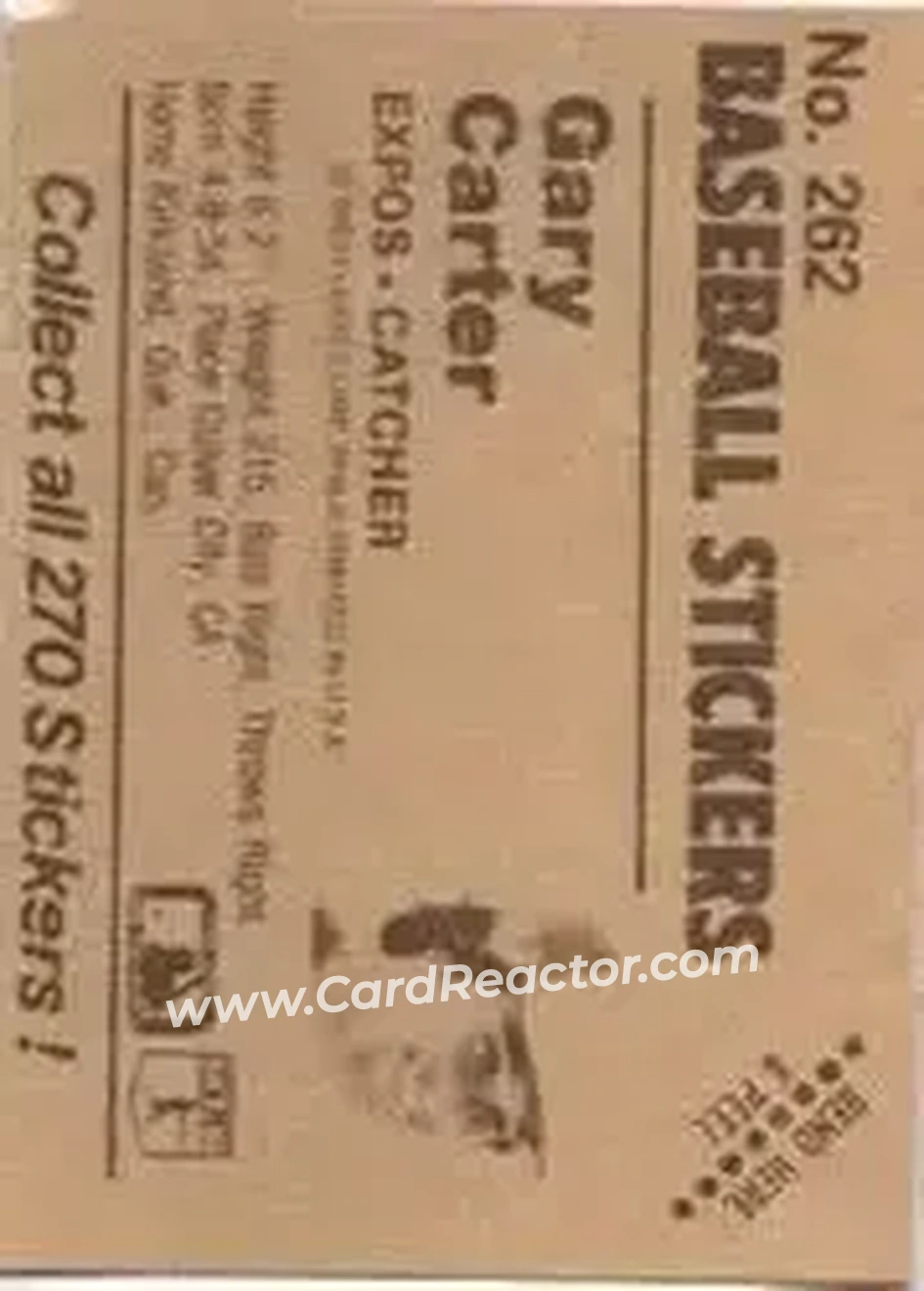 1983 Fleer Star Stickers #262 - Gary Carter - Montreal Expos - Back 1983 Fleer Star Stickers #262 - Gary Carter - Montreal Expos - Back