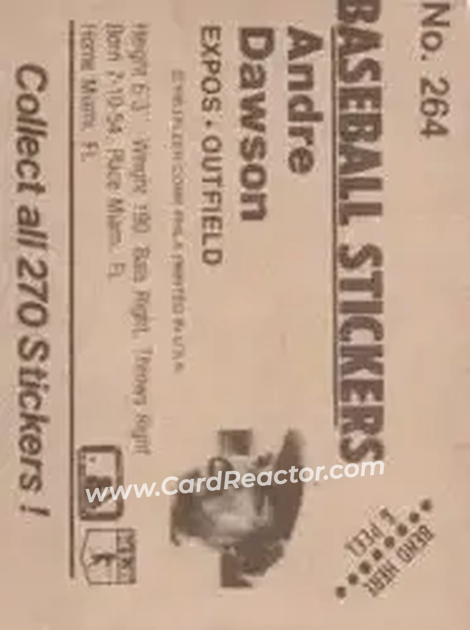 1983 Fleer Star Stickers #264 - Andre Dawson - Montreal Expos - Back 1983 Fleer Star Stickers #264 - Andre Dawson - Montreal Expos - Back