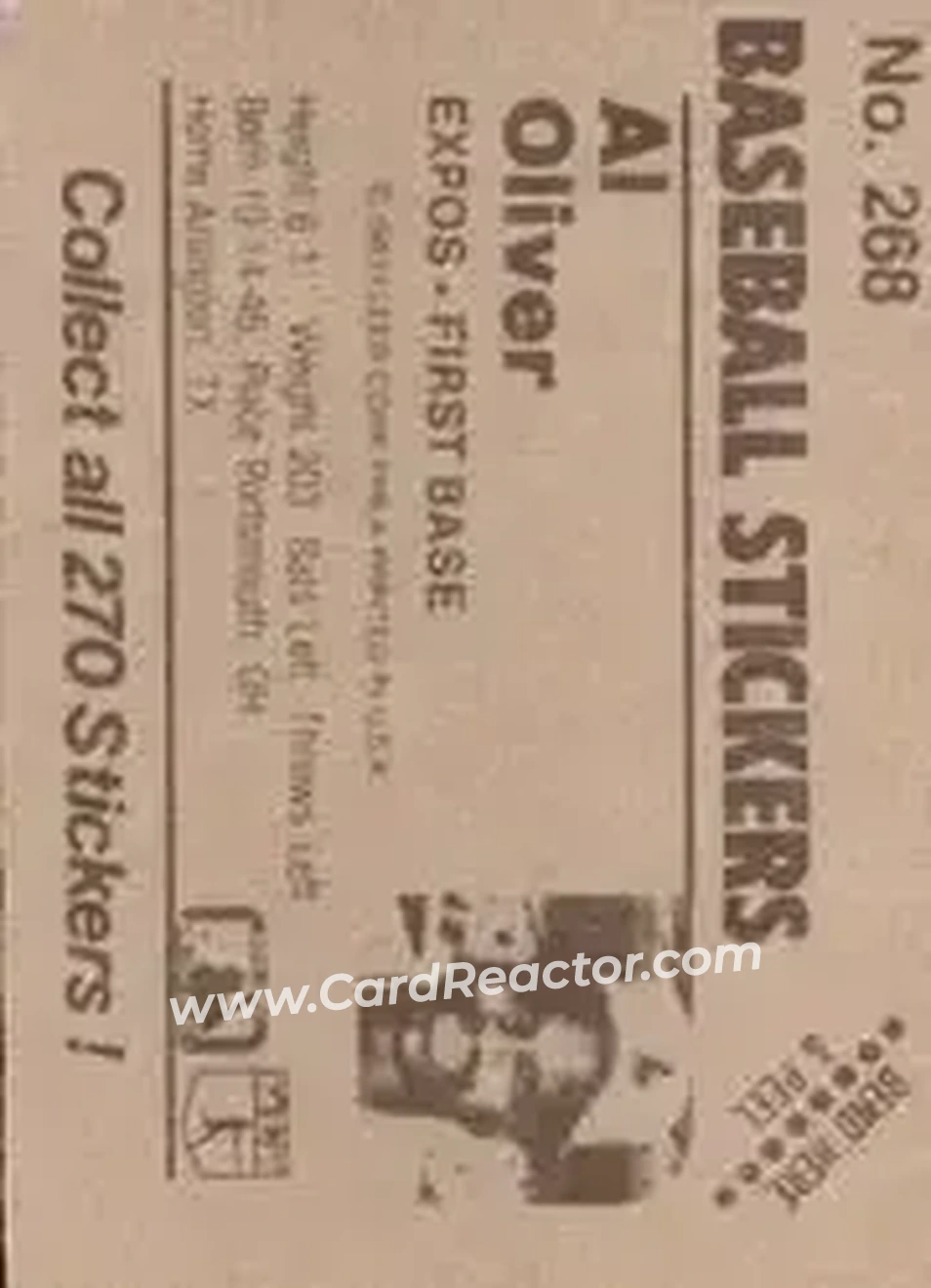 1983 Fleer Star Stickers #268 - Al Oliver - Montreal Expos - Back 1983 Fleer Star Stickers #268 - Al Oliver - Montreal Expos - Back