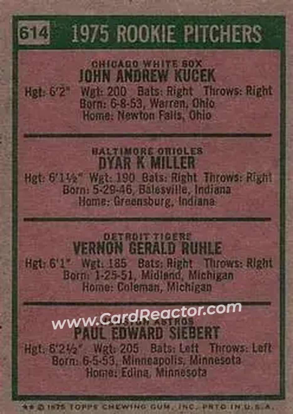1975 Topps #614 - Card #614 - Back 1975 Topps #614 - Card #614 - Back