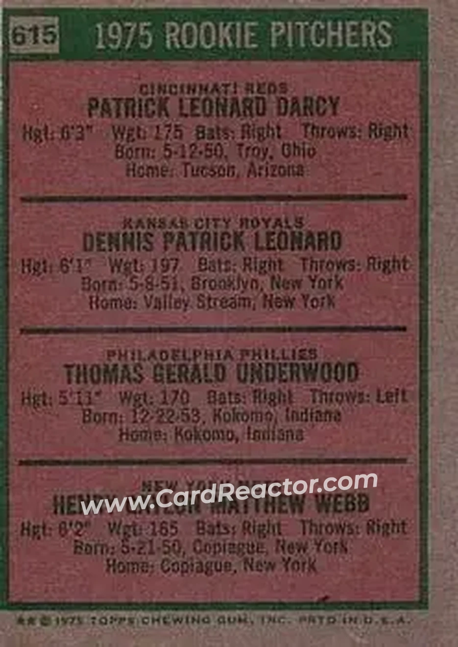 1975 Topps #615 - Card #615 - Back 1975 Topps #615 - Card #615 - Back