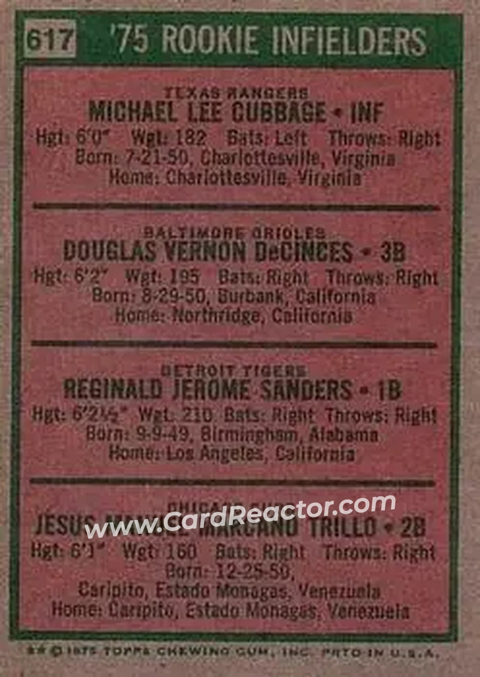 1975 Topps #617 - Card #617 - Back 1975 Topps #617 - Card #617 - Back
