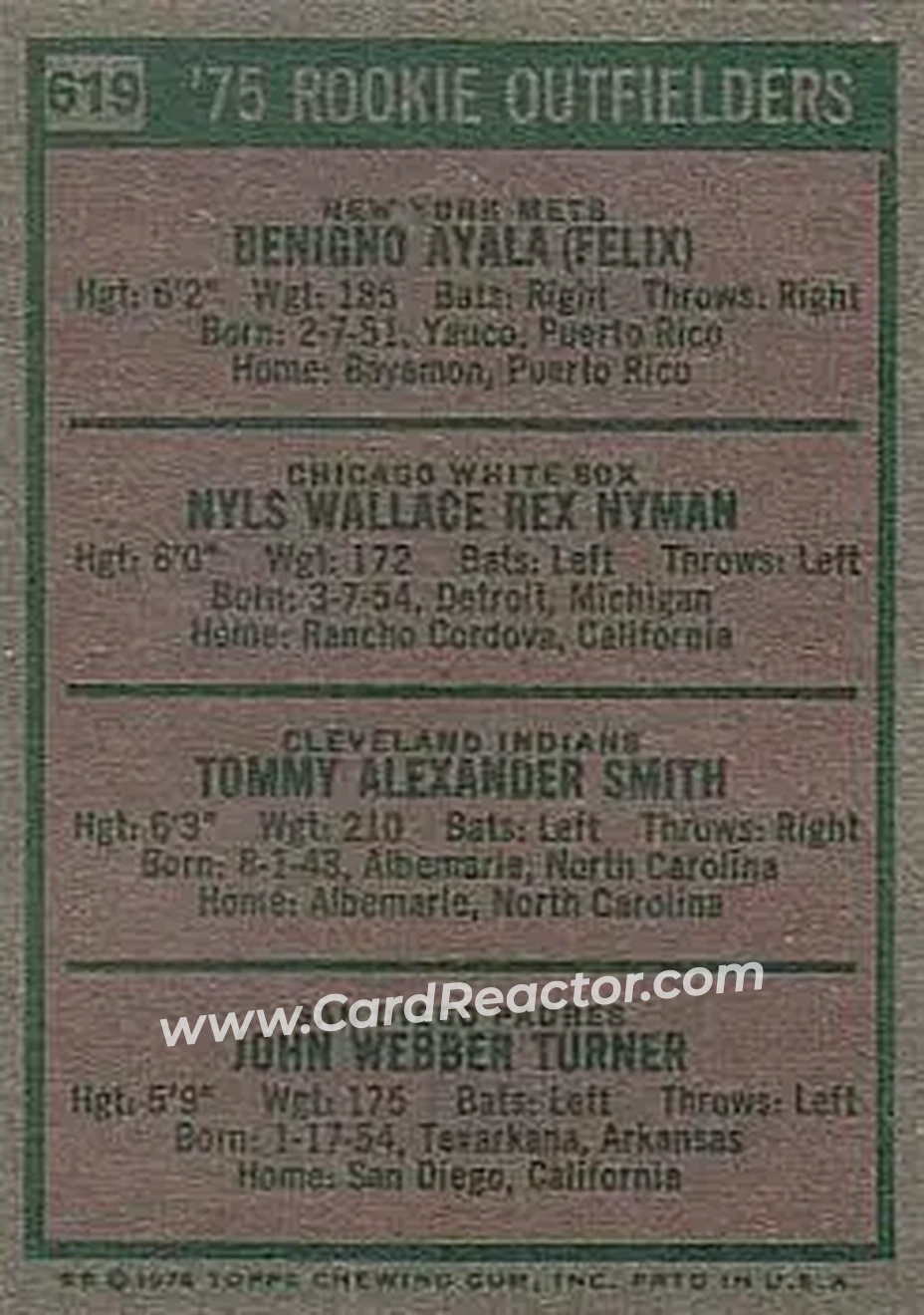 1975 Topps #619 - Card #619 - Back 1975 Topps #619 - Card #619 - Back