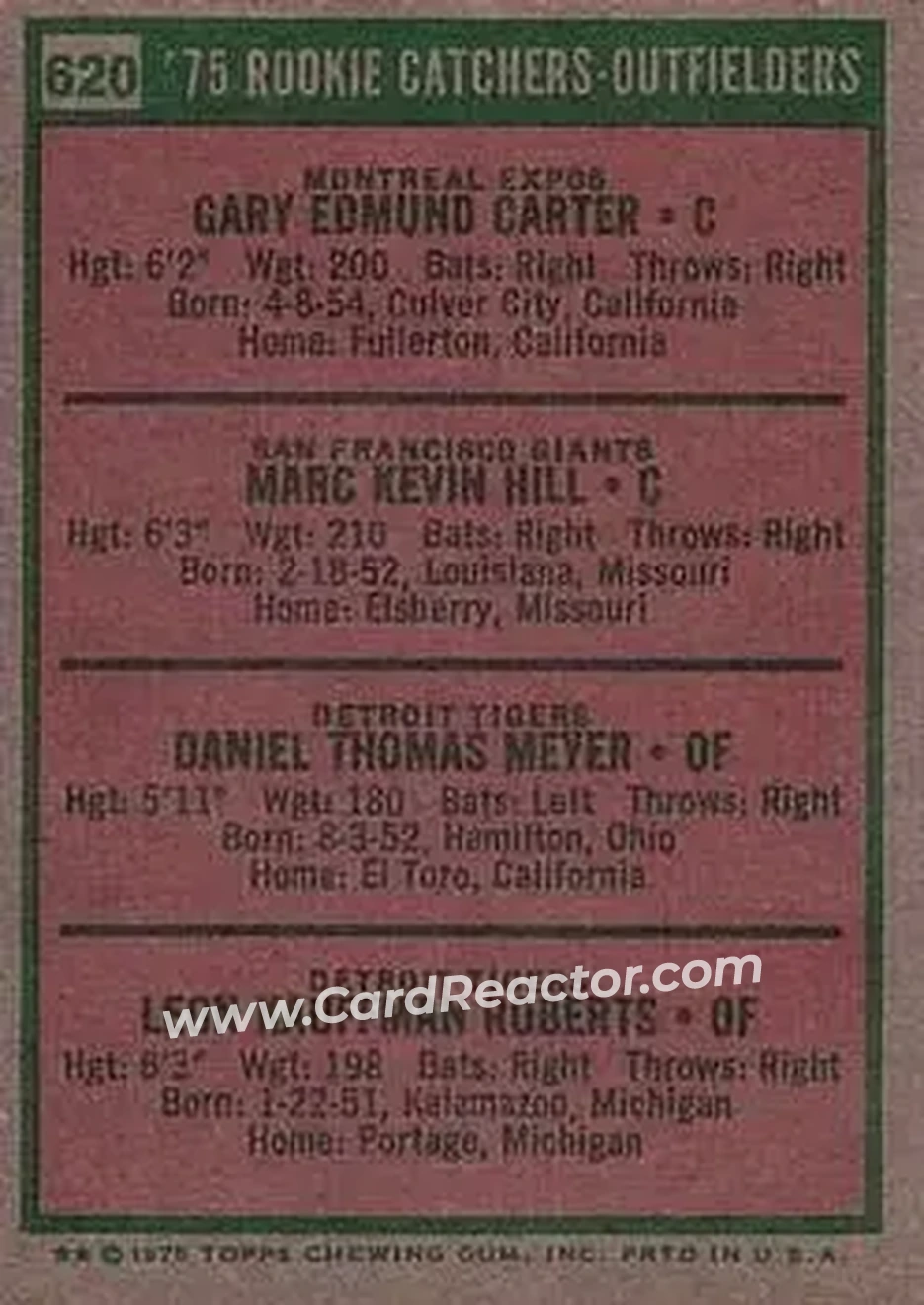 1975 Topps #620 - Card #620 - Back