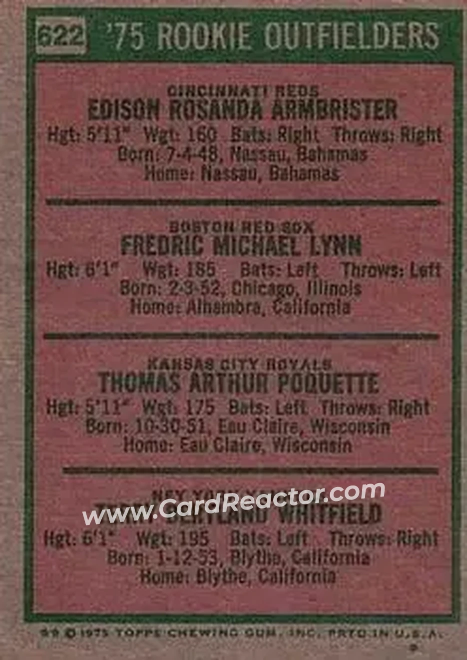 1975 Topps #622 - Card #622 - Back 1975 Topps #622 - Card #622 - Back