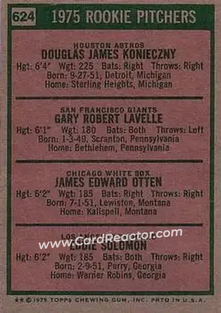 1975 Topps #624 - Card #624 - Back 1975 Topps #624 - Card #624 - Back