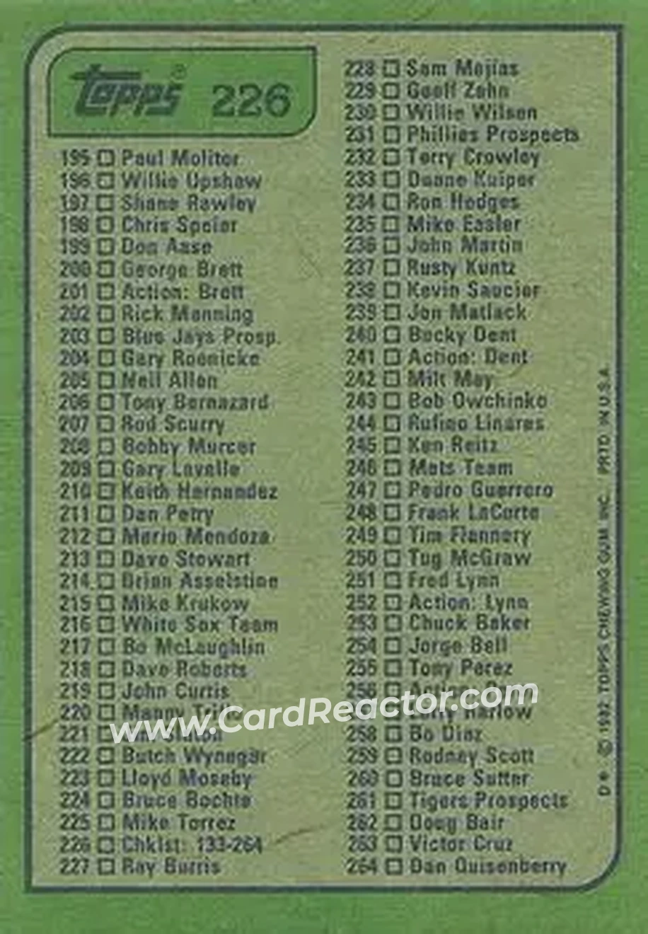 1982 Topps #226 - Card #226 - Back 1982 Topps #226 - Card #226 - Back
