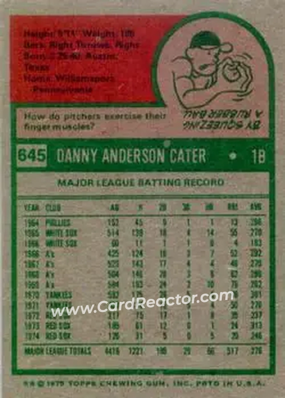 1975 Topps #645 - Danny Cater - Boston Red Sox - Back 1975 Topps #645 - Danny Cater - Boston Red Sox - Back