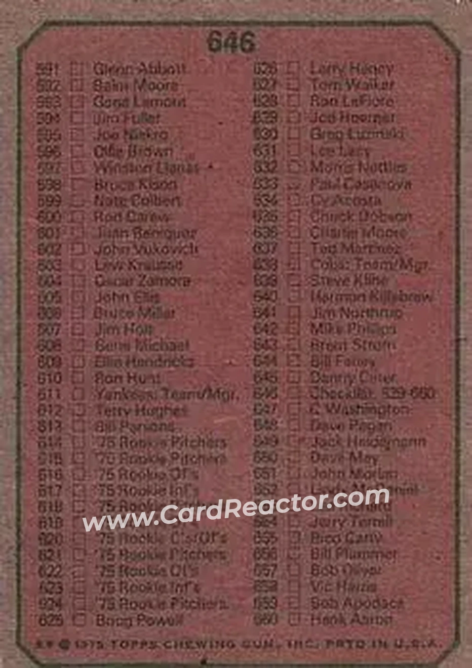 1975 Topps #646 - Card #646 - Back 1975 Topps #646 - Card #646 - Back
