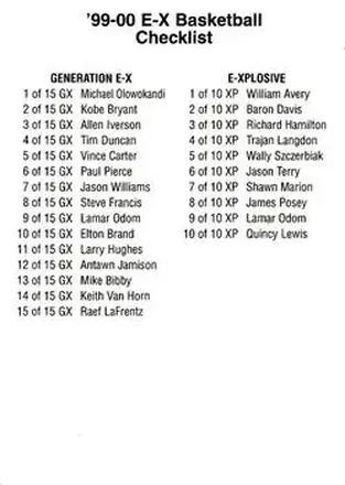 1999-00 E-X - Single Inserts #NNO - Checklist 2