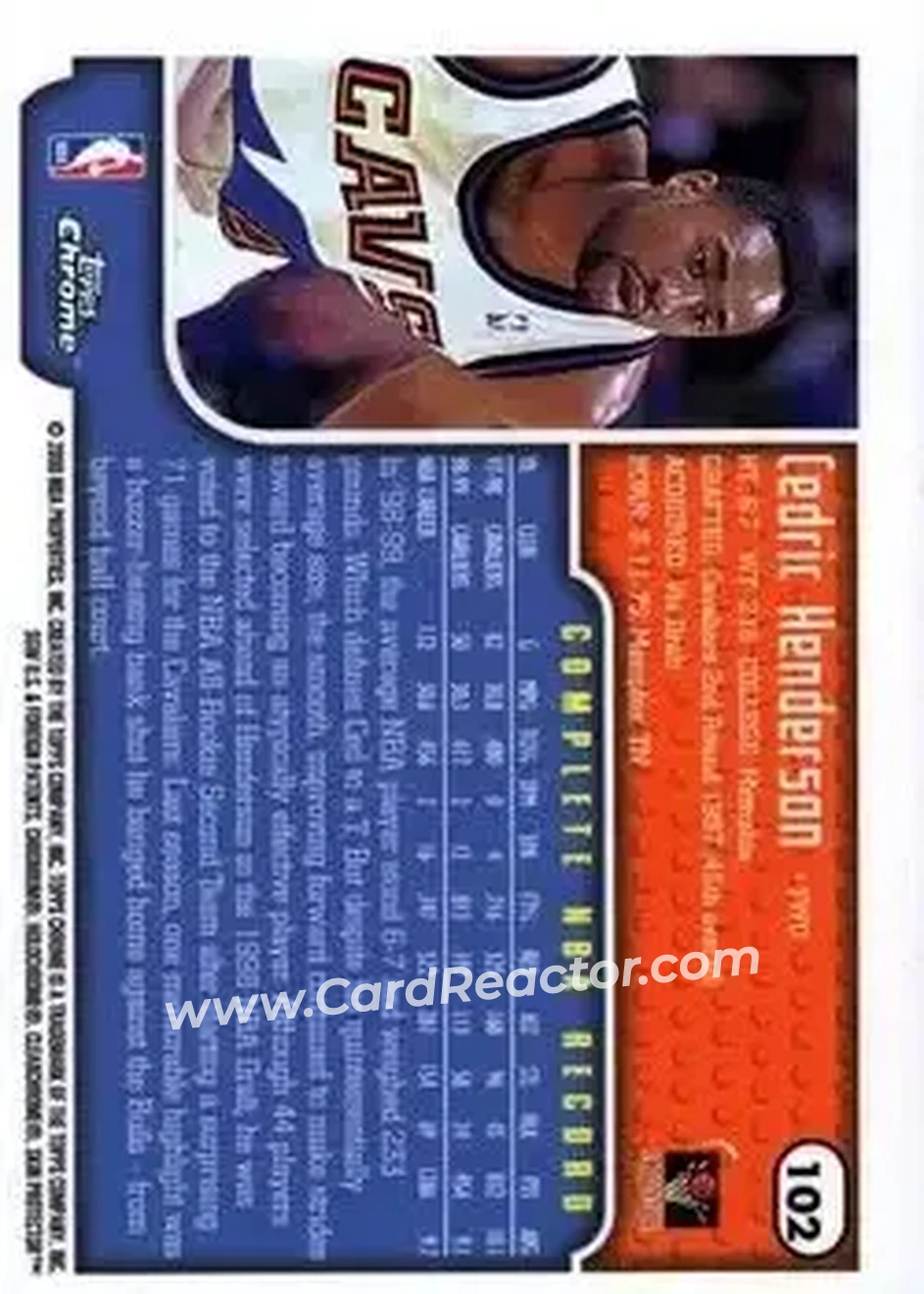 1999-00 Topps Chrome #102 - Cedric Henderson - Cleveland Cavaliers - Back