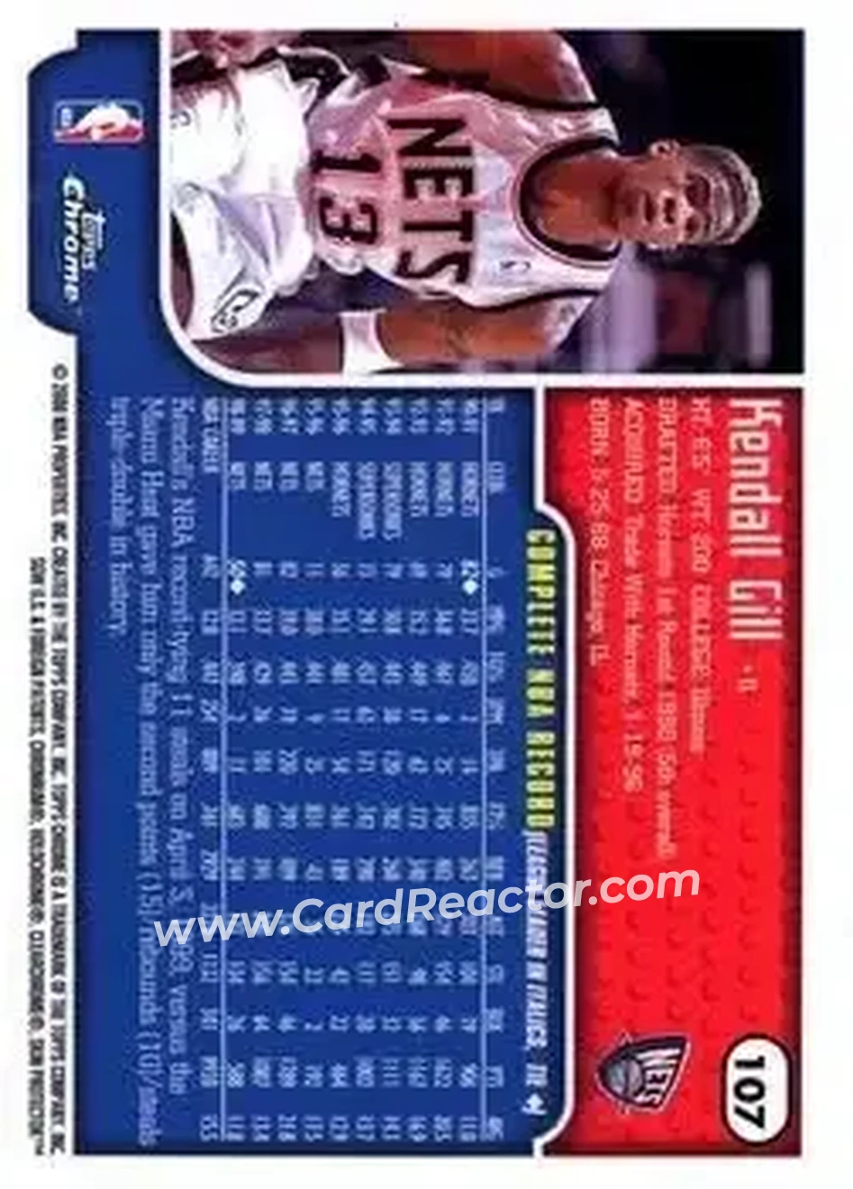 1999-00 Topps Chrome #107 - Kendall Gill - New Jersey Nets - Back