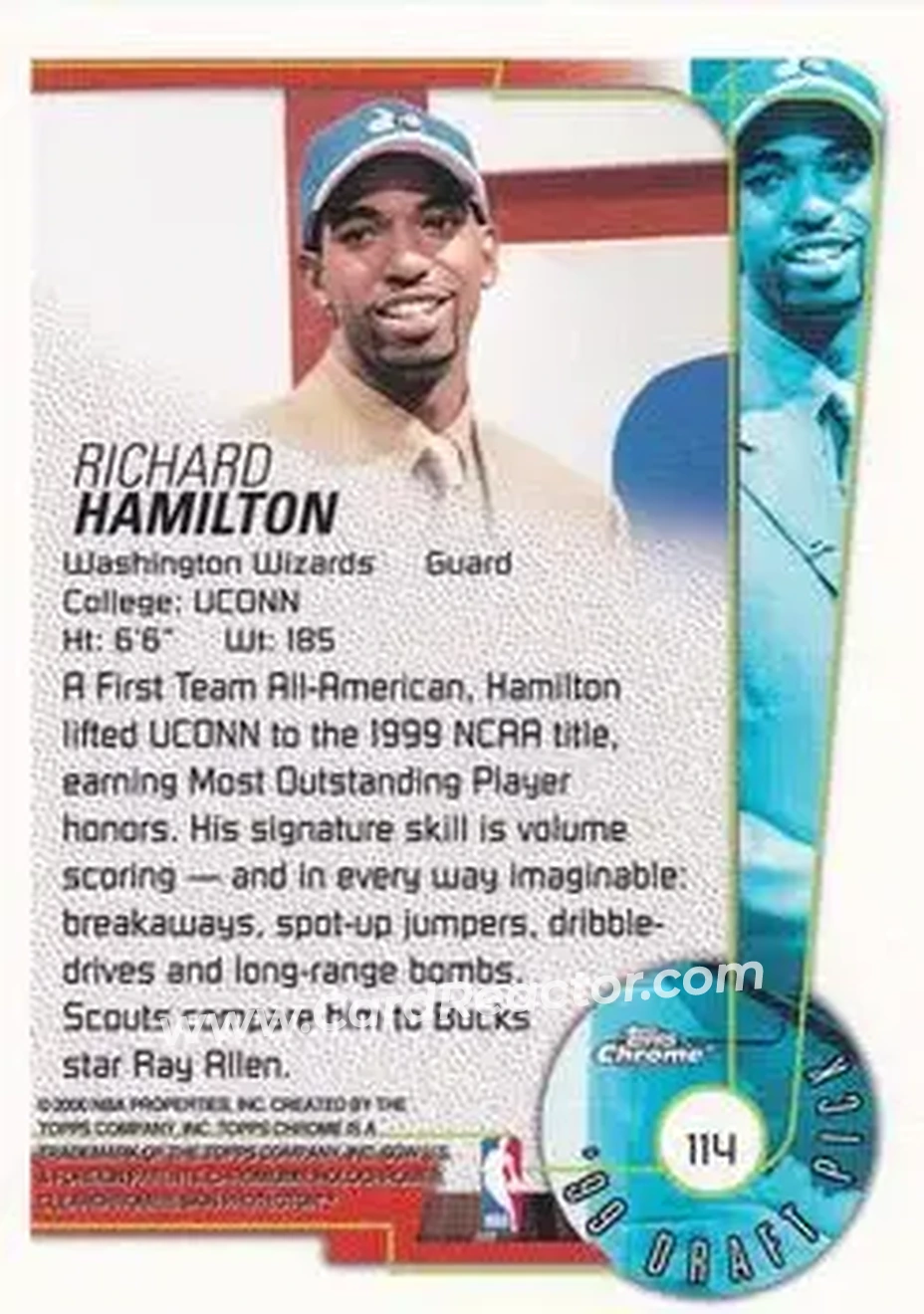 1999-00 Topps Chrome #114 - Rip Hamilton - Washington Wizards - Back