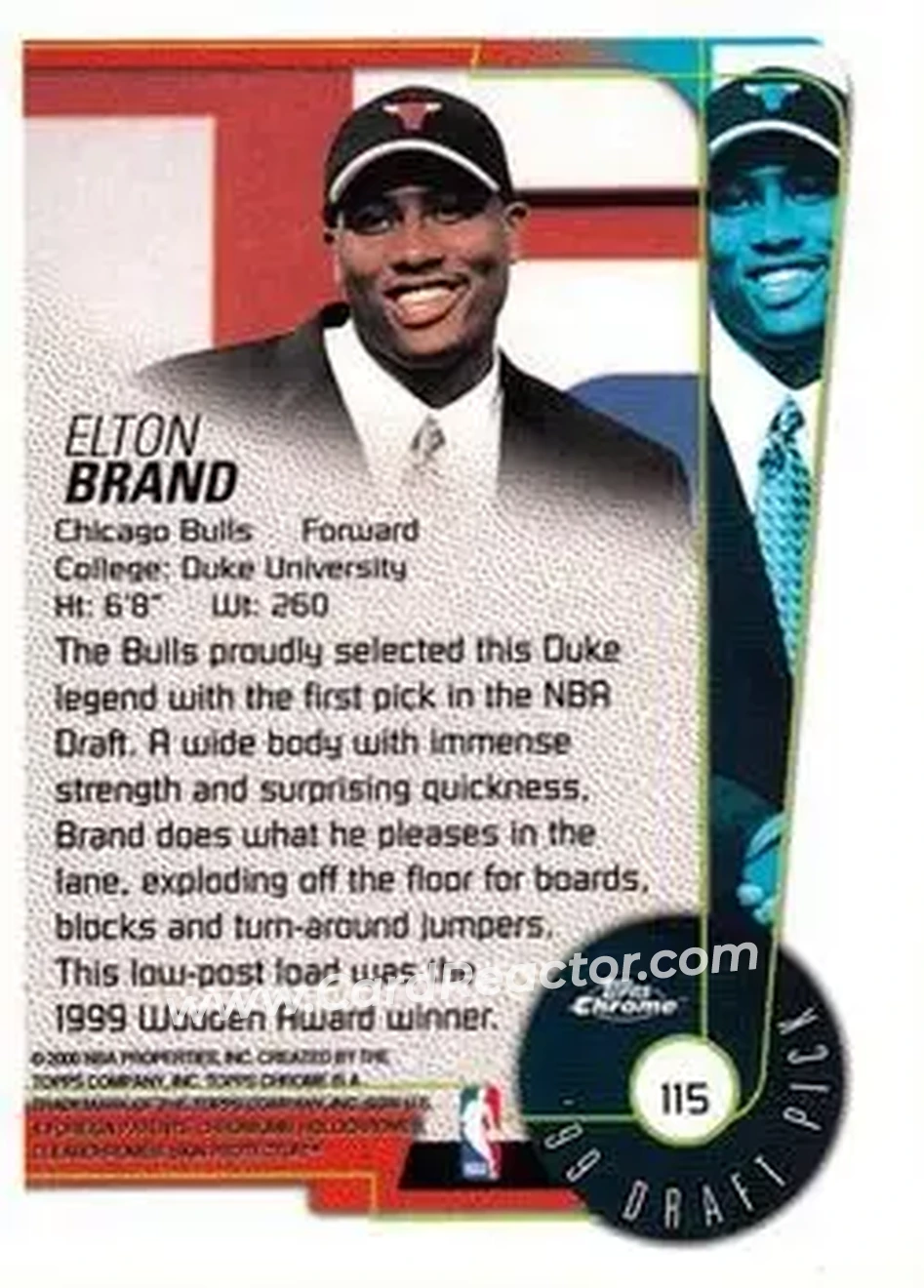 1999-00 Topps Chrome #115 - Elton Brand - Chicago Bulls - Back 1999-00 Topps Chrome #115 - Elton Brand - Chicago Bulls - Back