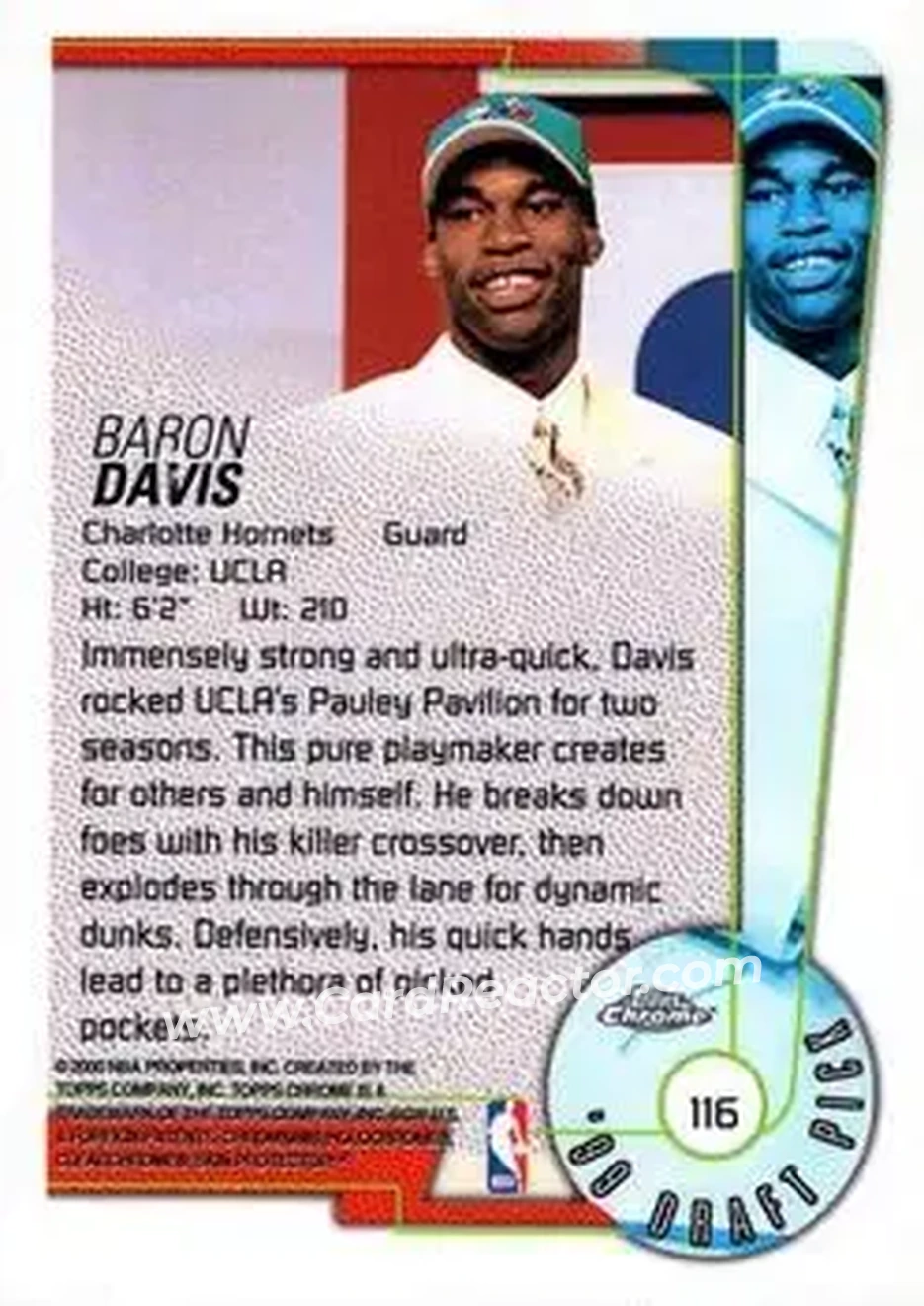 1999-00 Topps Chrome #116 - Baron Davis - Charlotte Hornets - Back
