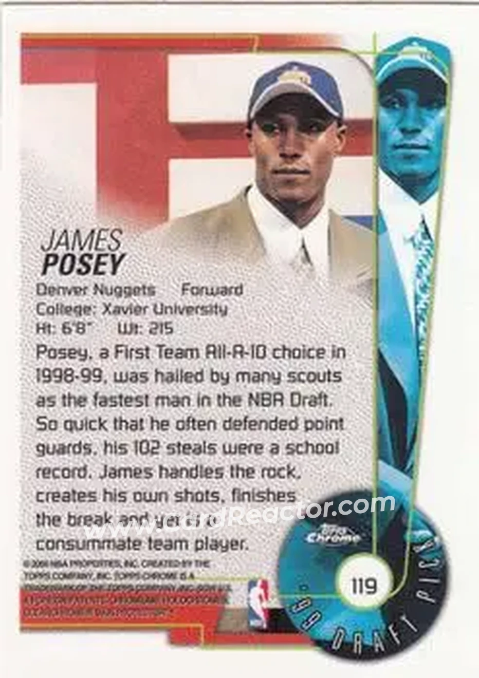 1999-00 Topps Chrome #119 - James Posey - Denver Nuggets - Back