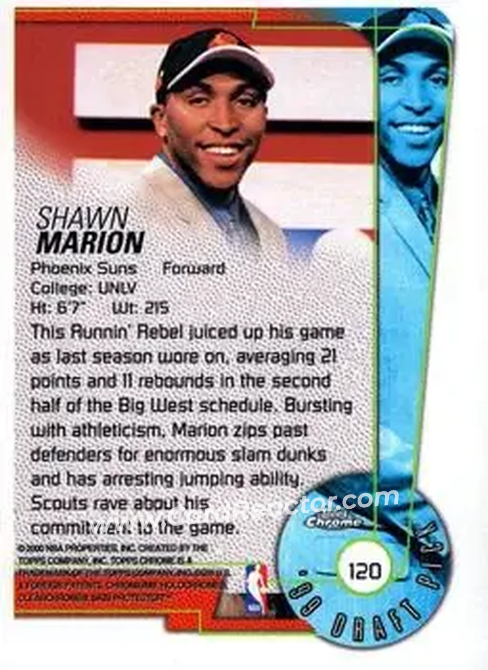 1999-00 Topps Chrome #120 - Shawn Marion - Phoenix Suns - Back 1999-00 Topps Chrome #120 - Shawn Marion - Phoenix Suns - Back