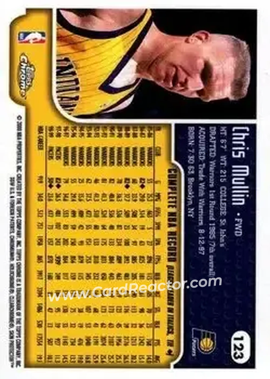 1999-00 Topps Chrome #123 - Chris Mullin - Indiana Pacers - Back 1999-00 Topps Chrome #123 - Chris Mullin - Indiana Pacers - Back