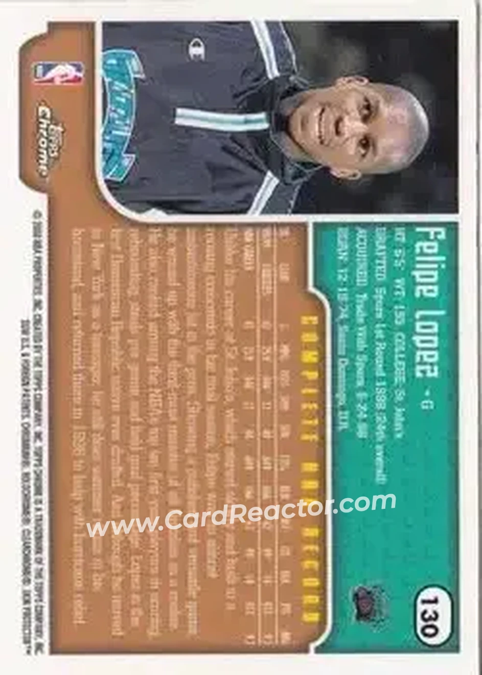 1999-00 Topps Chrome #130 - Felipe López - Vancouver Grizzlies - Back 1999-00 Topps Chrome #130 - Felipe López - Vancouver Grizzlies - Back