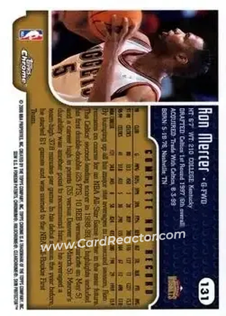 1999-00 Topps Chrome #131 - Ron Mercer - Denver Nuggets - Back 1999-00 Topps Chrome #131 - Ron Mercer - Denver Nuggets - Back