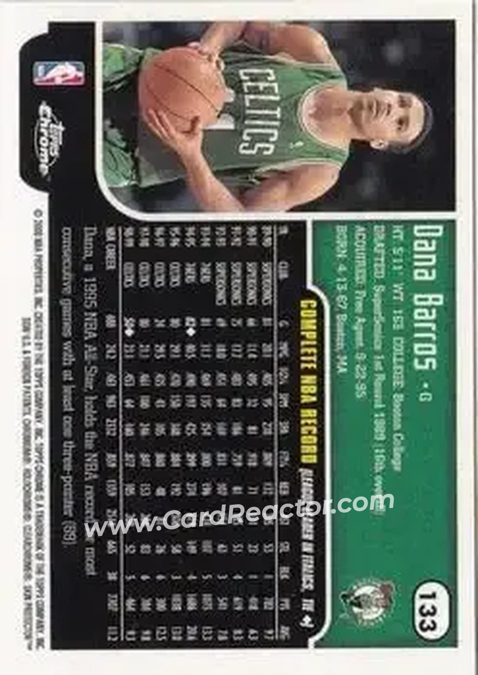 1999-00 Topps Chrome #133 - Dana Barros - Boston Celtics - Back