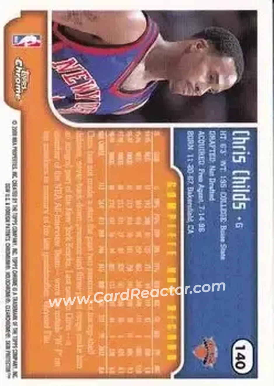 1999-00 Topps Chrome #140 - Chris Childs - New York Knicks - Back 1999-00 Topps Chrome #140 - Chris Childs - New York Knicks - Back