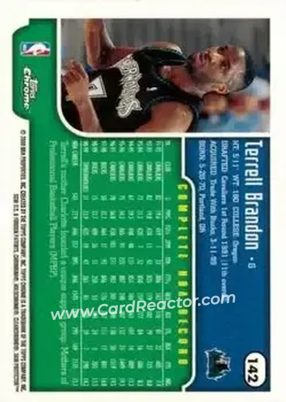 1999-00 Topps Chrome #142 - Terrell Brandon - Minnesota Timberwolves - Back