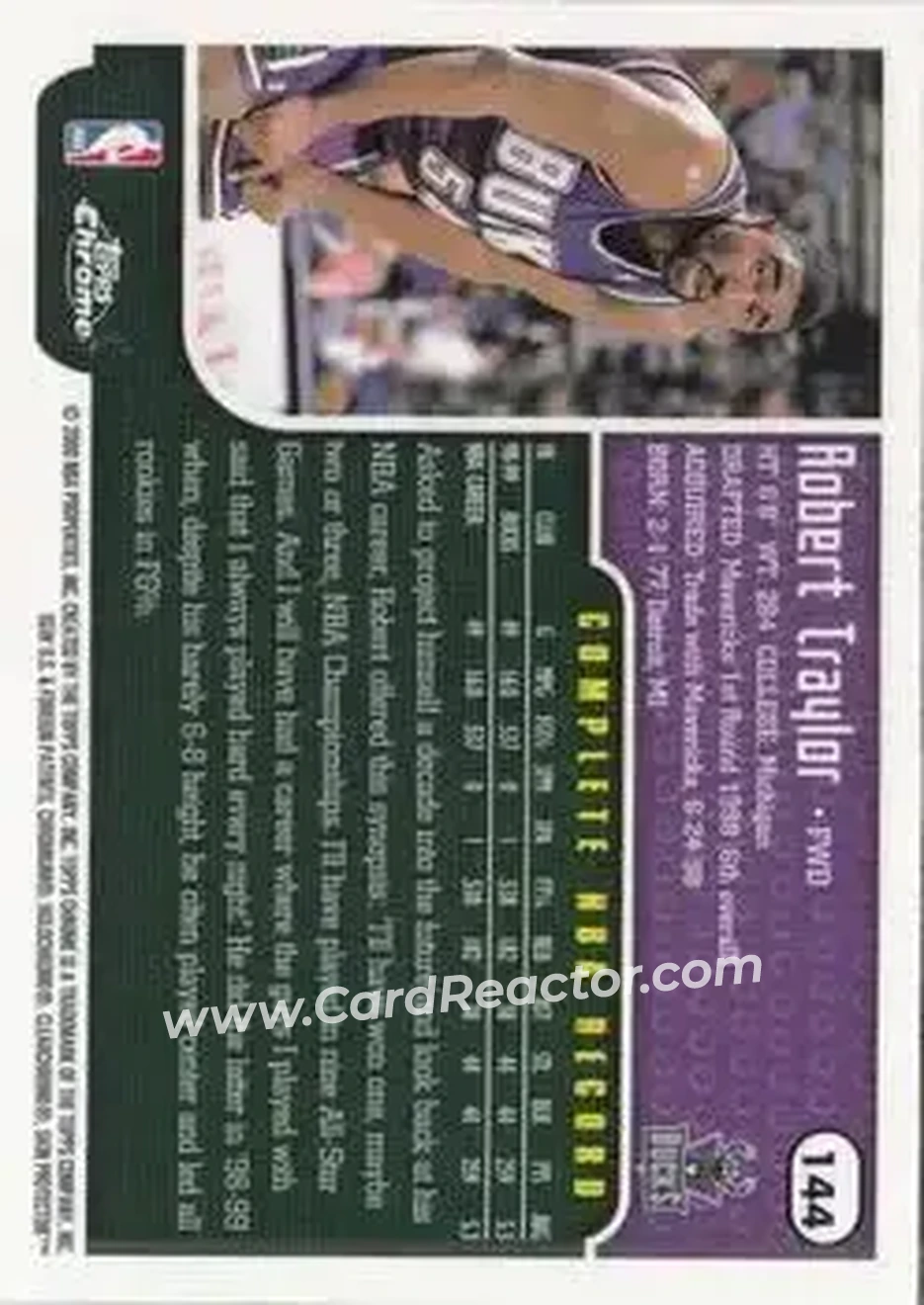 1999-00 Topps Chrome #144 - Robert Traylor - Milwaukee Bucks - Back 1999-00 Topps Chrome #144 - Robert Traylor - Milwaukee Bucks - Back