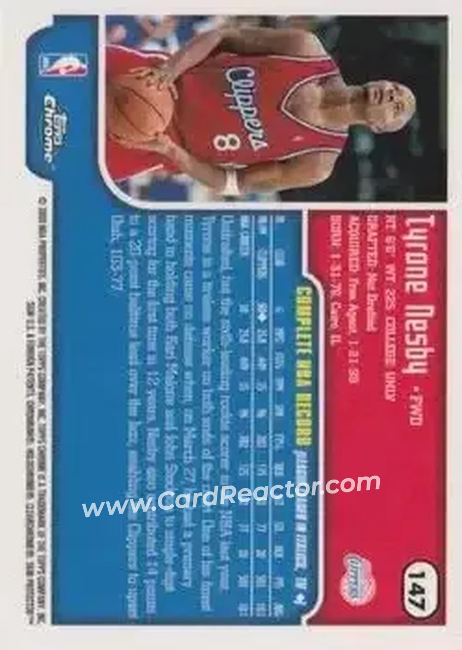 1999-00 Topps Chrome #147 - Tyrone Nesby - Los Angeles Clippers - Back 1999-00 Topps Chrome #147 - Tyrone Nesby - Los Angeles Clippers - Back