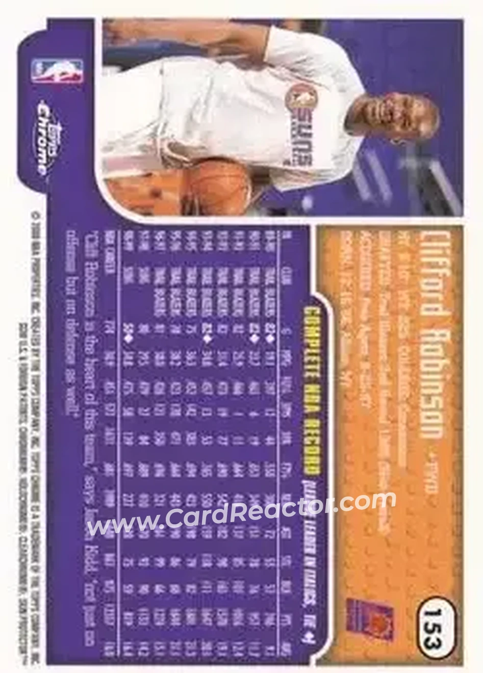 1999-00 Topps Chrome #153 - Clifford Robinson - Phoenix Suns - Back 1999-00 Topps Chrome #153 - Clifford Robinson - Phoenix Suns - Back