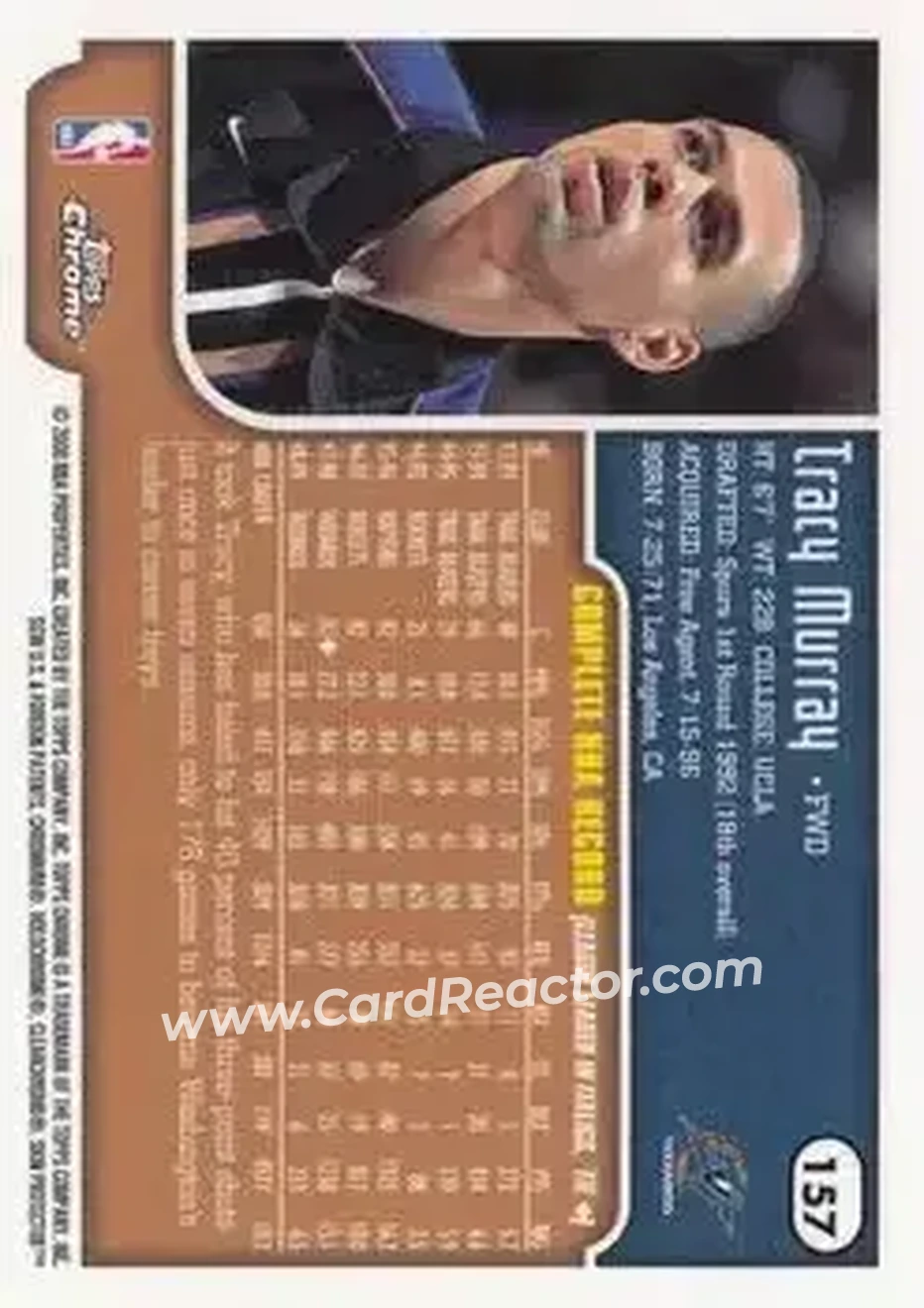 1999-00 Topps Chrome #157 - Tracy Murray - Washington Wizards - Back