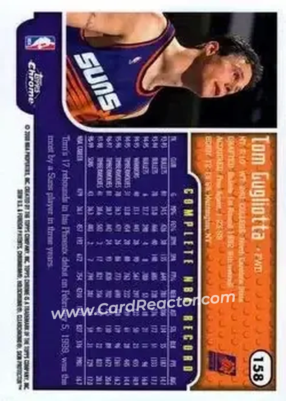 1999-00 Topps Chrome #158 - Tom Gugliotta - Phoenix Suns - Back 1999-00 Topps Chrome #158 - Tom Gugliotta - Phoenix Suns - Back