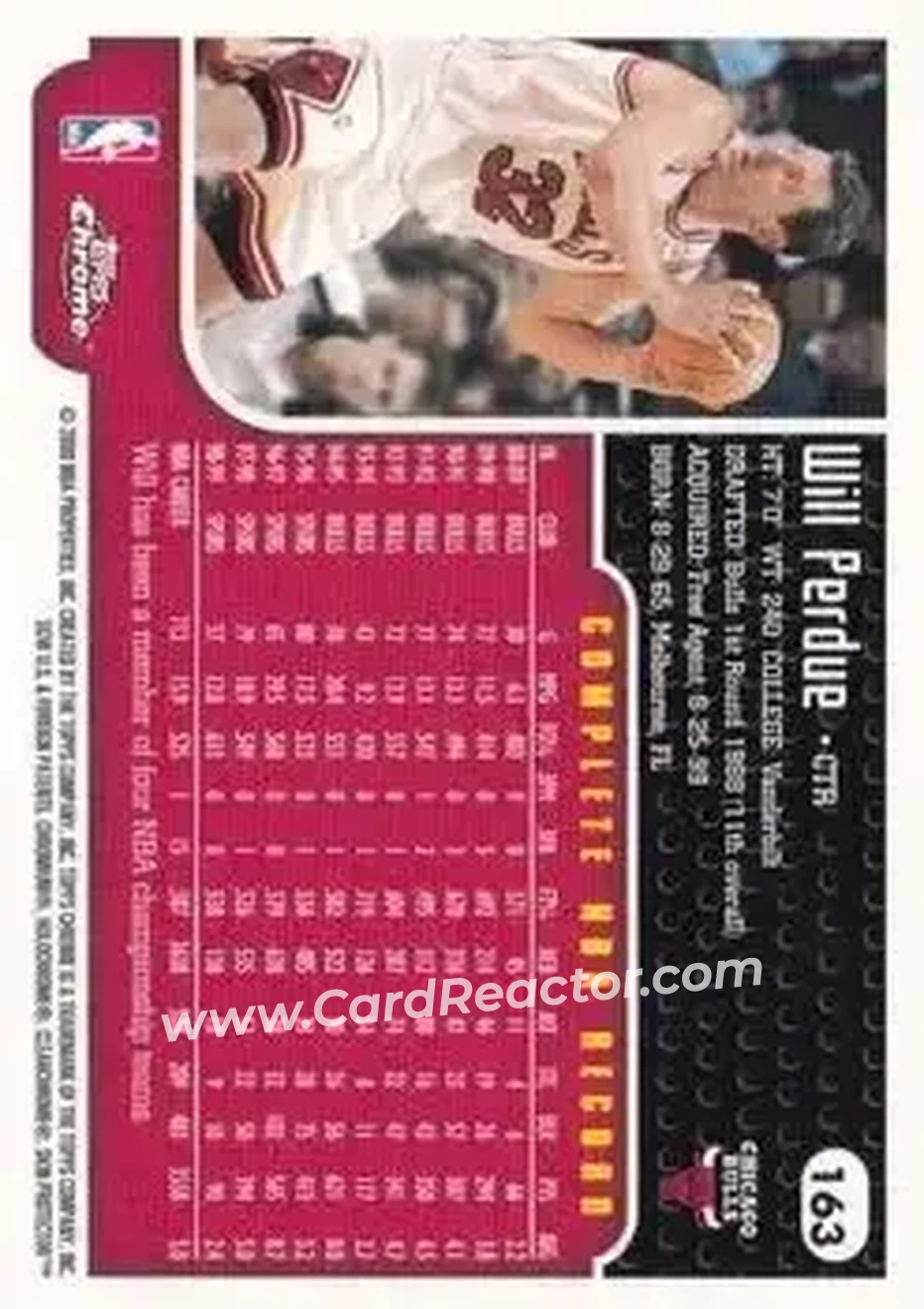 1999-00 Topps Chrome #163 - Will Perdue - Chicago Bulls - Back