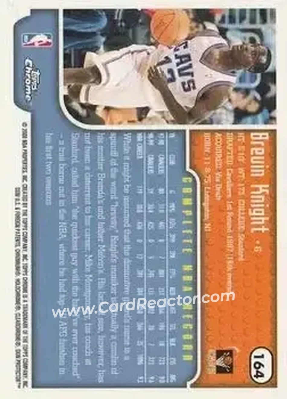 1999-00 Topps Chrome #164 - Brevin Knight - Cleveland Cavaliers - Back 1999-00 Topps Chrome #164 - Brevin Knight - Cleveland Cavaliers - Back