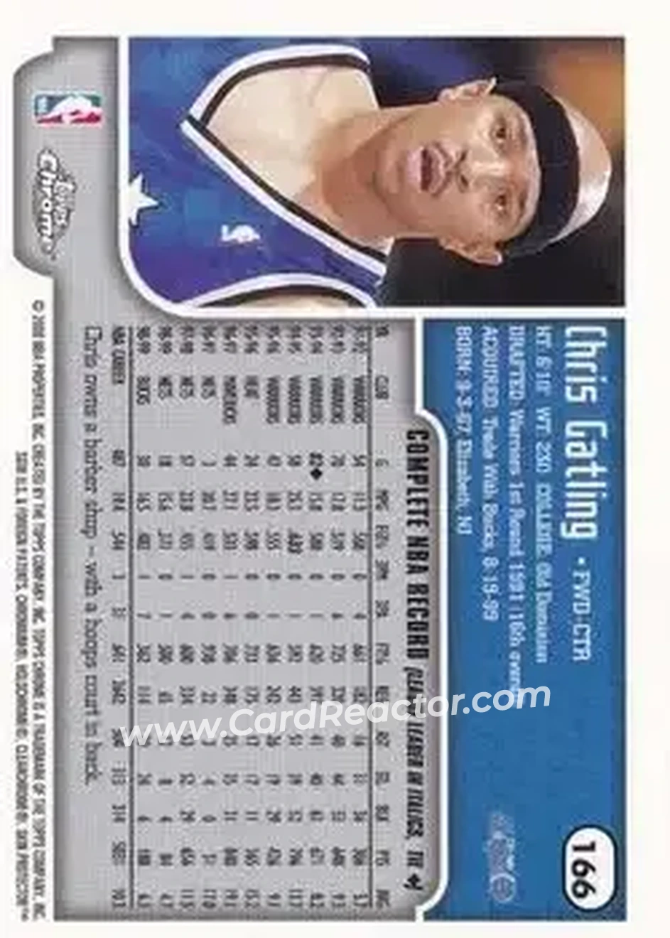 1999-00 Topps Chrome #166 - Chris Gatling - Orlando Magic - Back