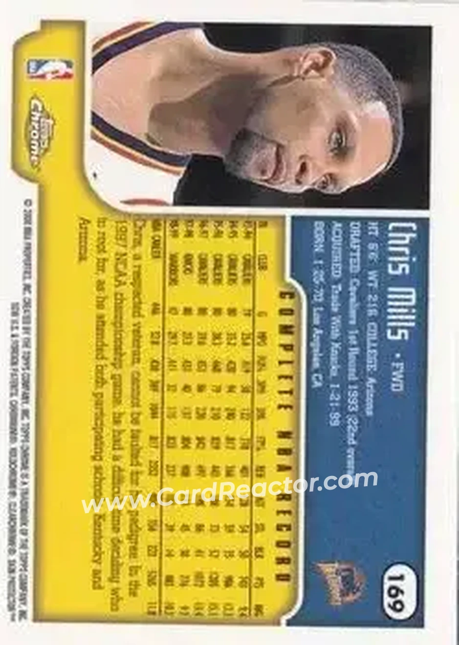 1999-00 Topps Chrome #169 - Chris Mills - Golden State Warriors - Back 1999-00 Topps Chrome #169 - Chris Mills - Golden State Warriors - Back