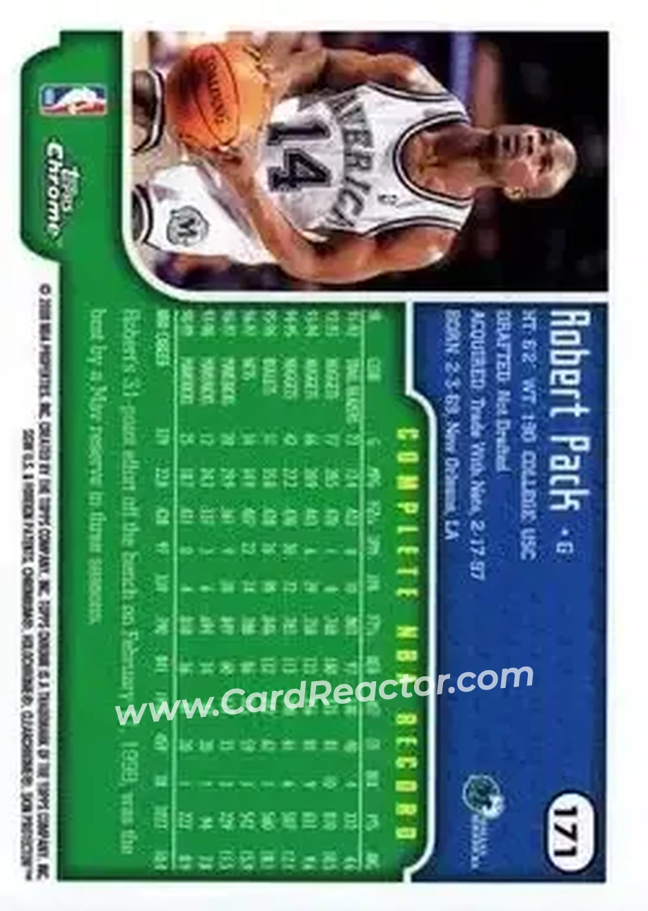 1999-00 Topps Chrome #171 - Robert Pack - Dallas Mavericks - Back 1999-00 Topps Chrome #171 - Robert Pack - Dallas Mavericks - Back