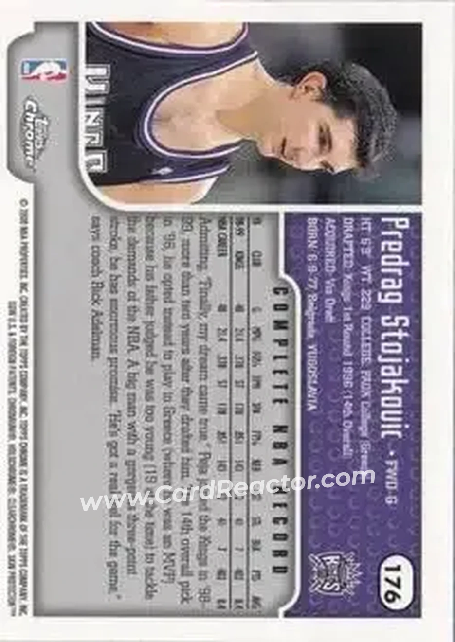 1999-00 Topps Chrome #176 - Peja Stojaković - Sacramento Kings - Back