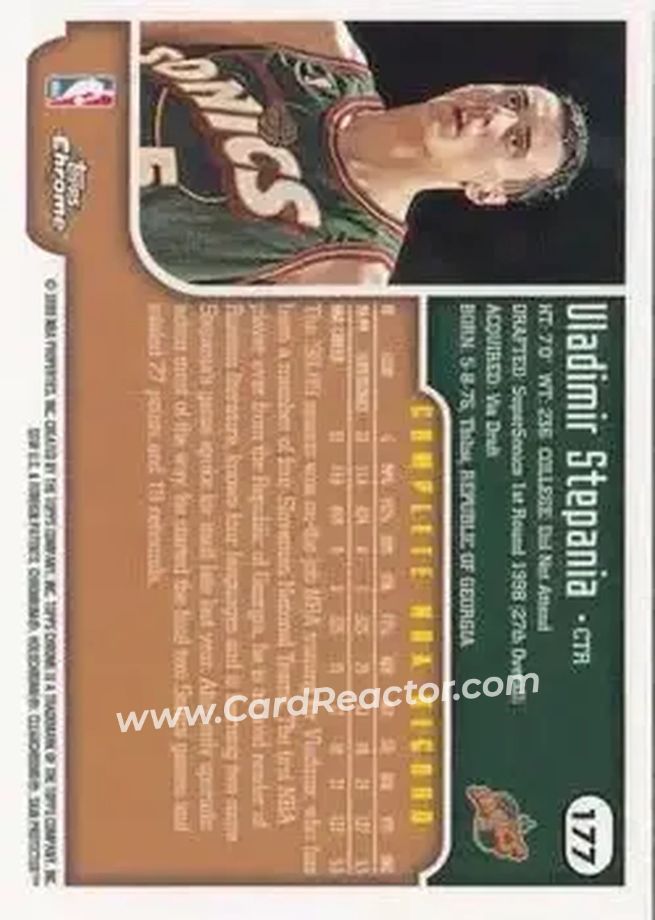1999-00 Topps Chrome #177 - Vladimir Stepania - Seattle SuperSonics - Back