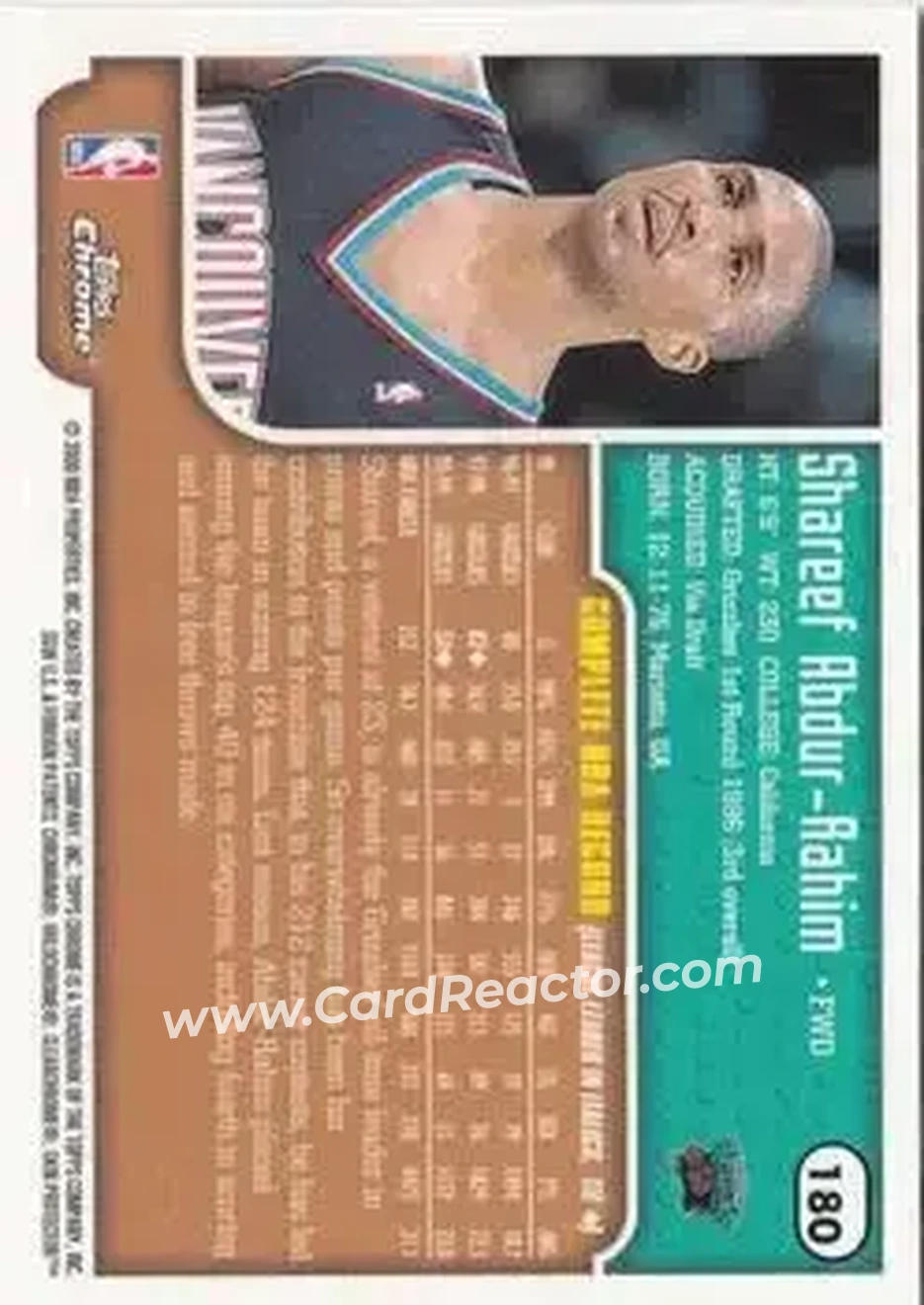 1999-00 Topps Chrome #180 - Shareef Abdur-Rahim - Vancouver Grizzlies - Back