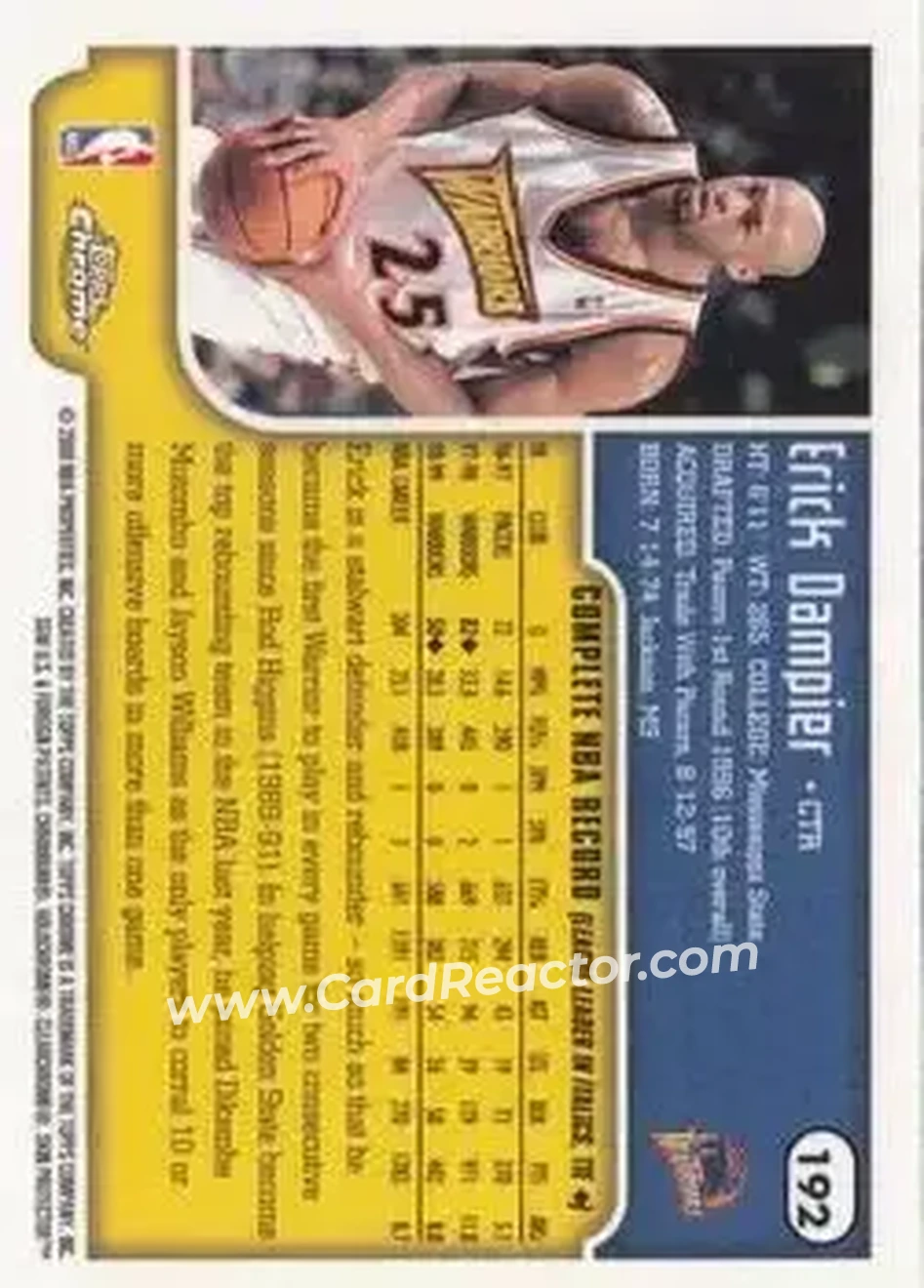 1999-00 Topps Chrome #192 - Erick Dampier - Golden State Warriors - Back 1999-00 Topps Chrome #192 - Erick Dampier - Golden State Warriors - Back