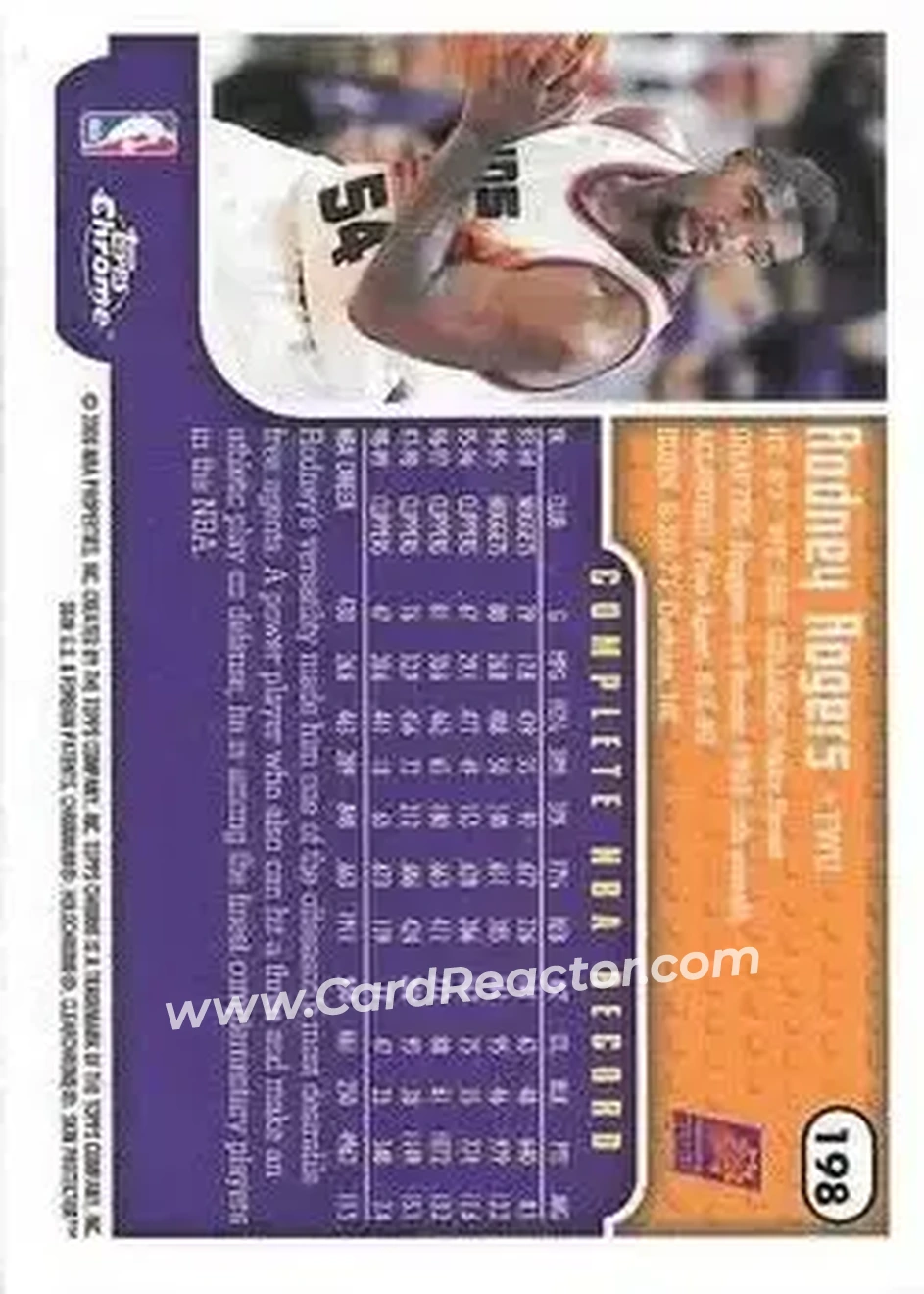 1999-00 Topps Chrome #198 - Rodney Rogers - Phoenix Suns - Back