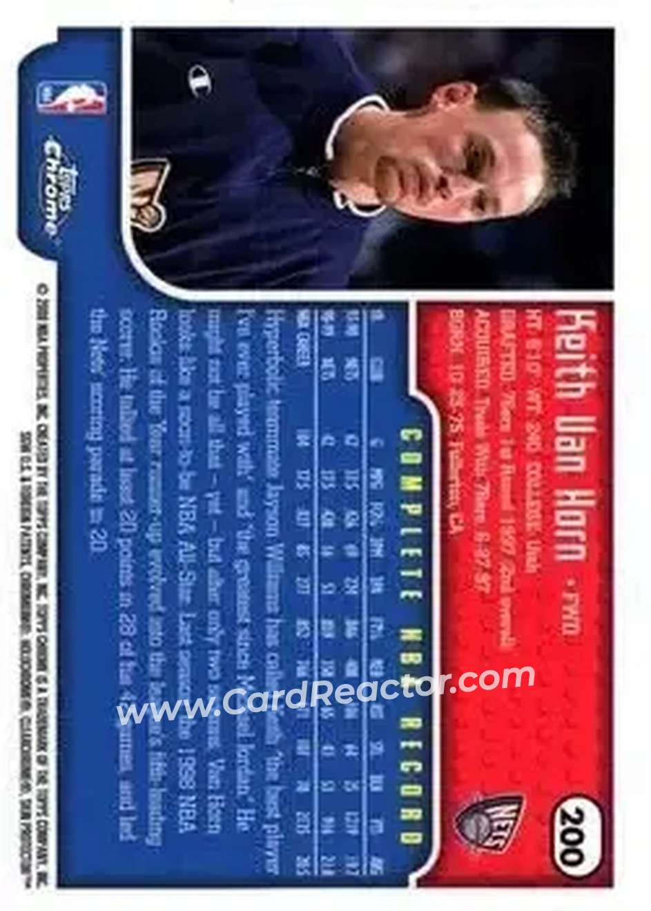 1999-00 Topps Chrome #200 - Keith Van Horn - New Jersey Nets - Back 1999-00 Topps Chrome #200 - Keith Van Horn - New Jersey Nets - Back