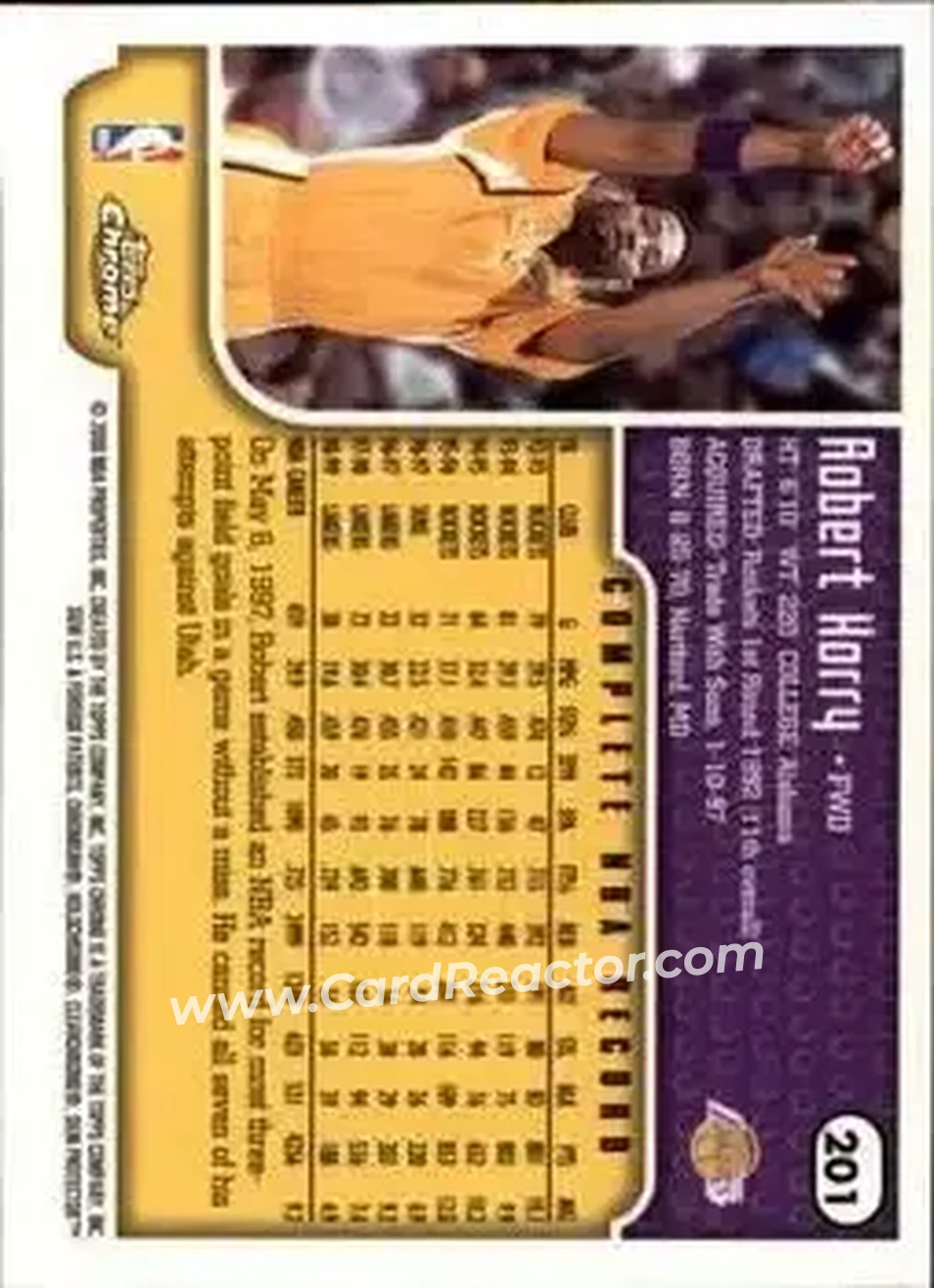 1999-00 Topps Chrome #201 - Robert Horry - Los Angeles Lakers - Back